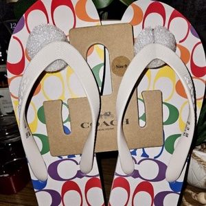 Brand New Women’s COACH flip flops;  Pride Rainbow Signature Collection